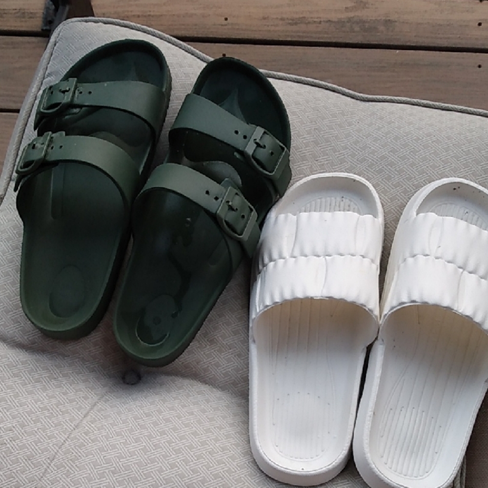 Not For Sale... Women's Green and White Slide Sandals